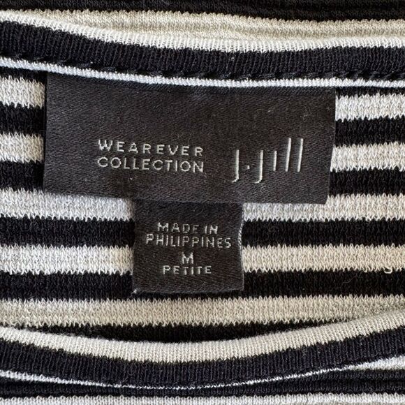 J.Jill Wearever Tunic Sweater Top Stripe Black White Staple Mature Size M Petite - Picture 7 of 9